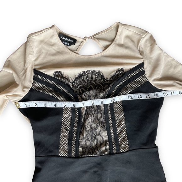 Bebe mini dress black lace nude sheer long sleeves women’s size small - Picture 14 of 14
